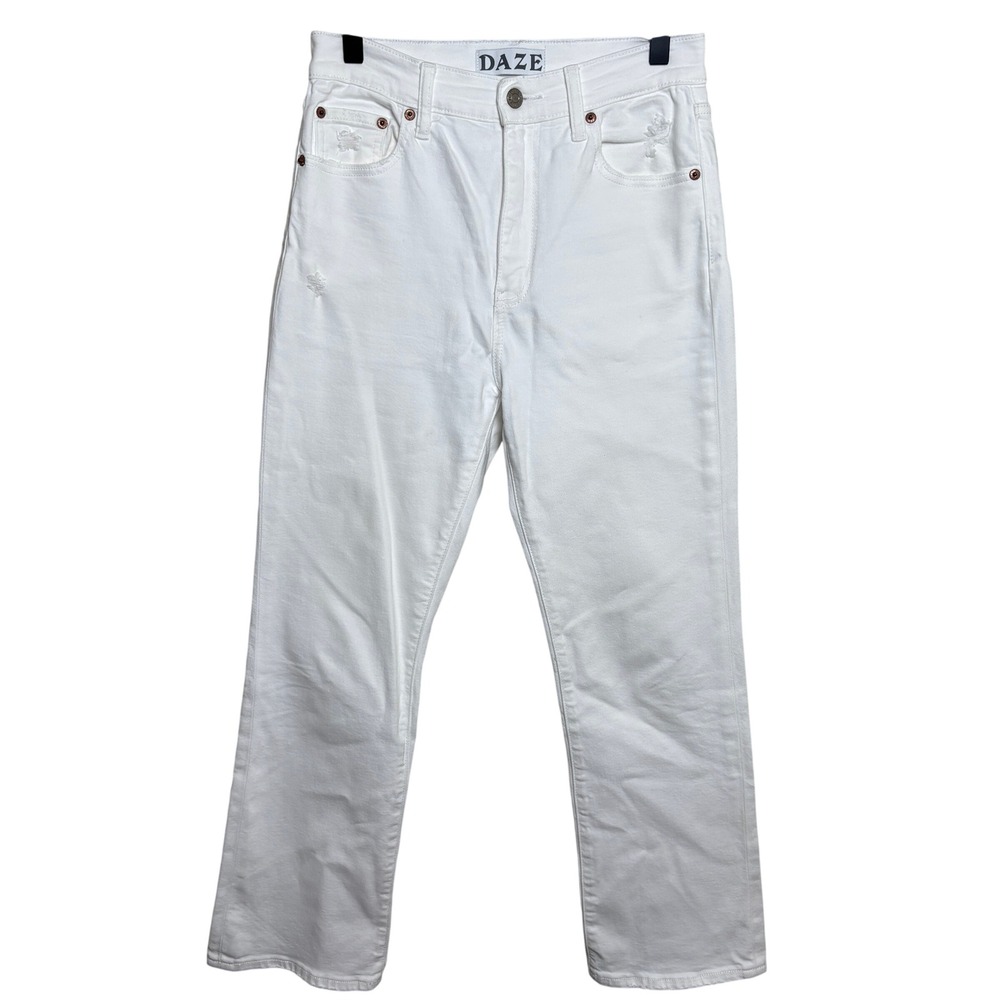 Daze White High Waist Distressed Straight Leg Cropped Ankle Jeans Womens 26